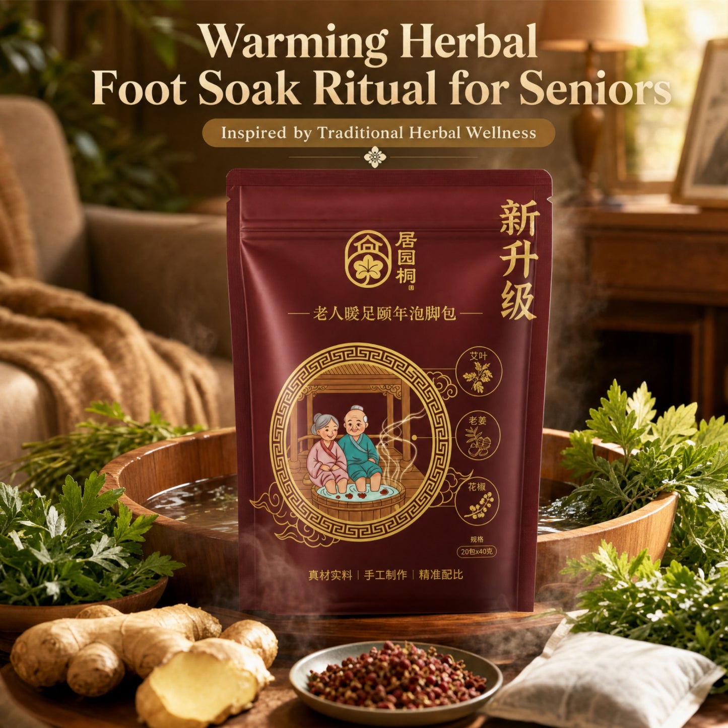 Senior Herbal Foot Soak Bags | Ginger & Mugwort Warming Foot Bath for Elderly Daily Wellness