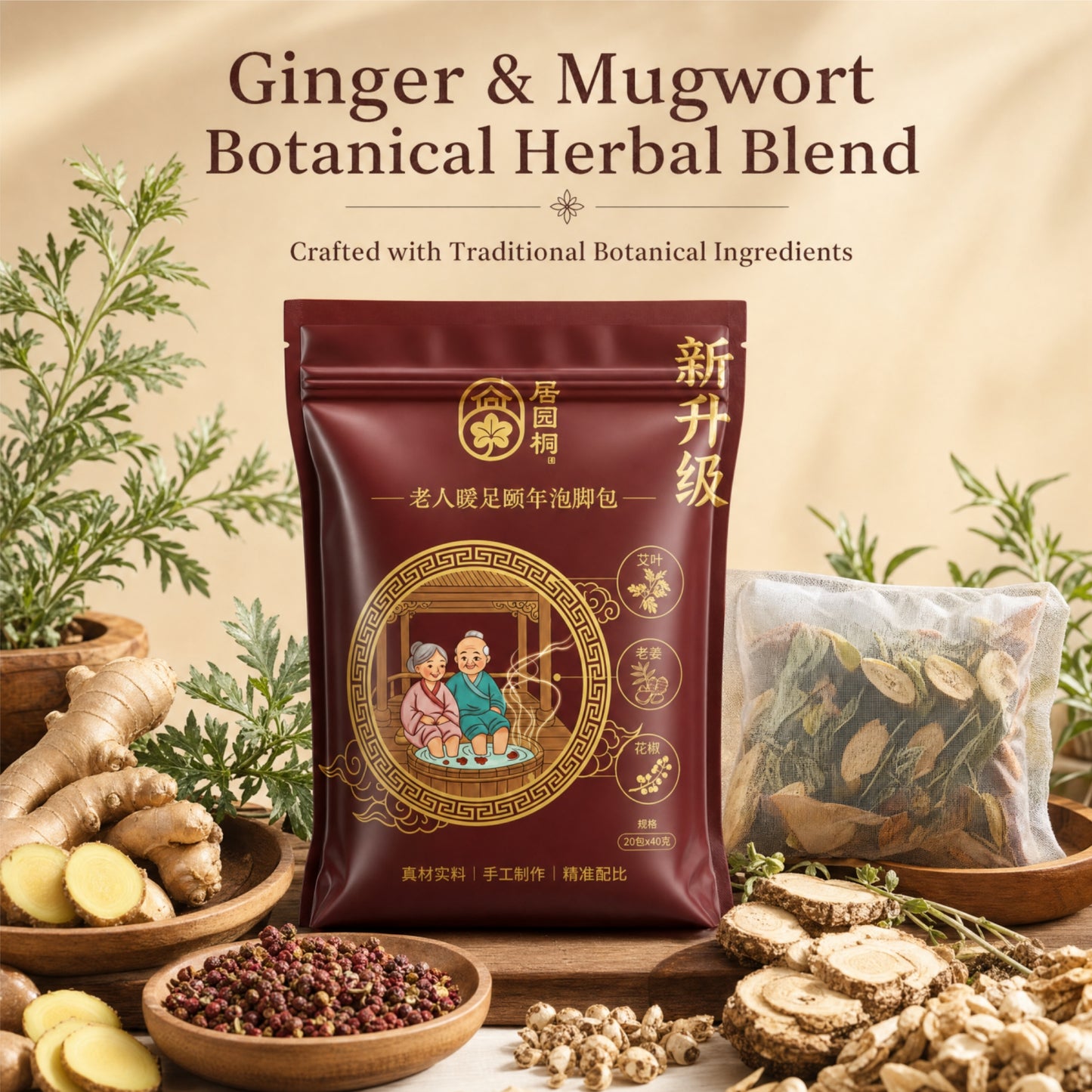 Senior Herbal Foot Soak Bags | Ginger & Mugwort Warming Foot Bath for Elderly Daily Wellness