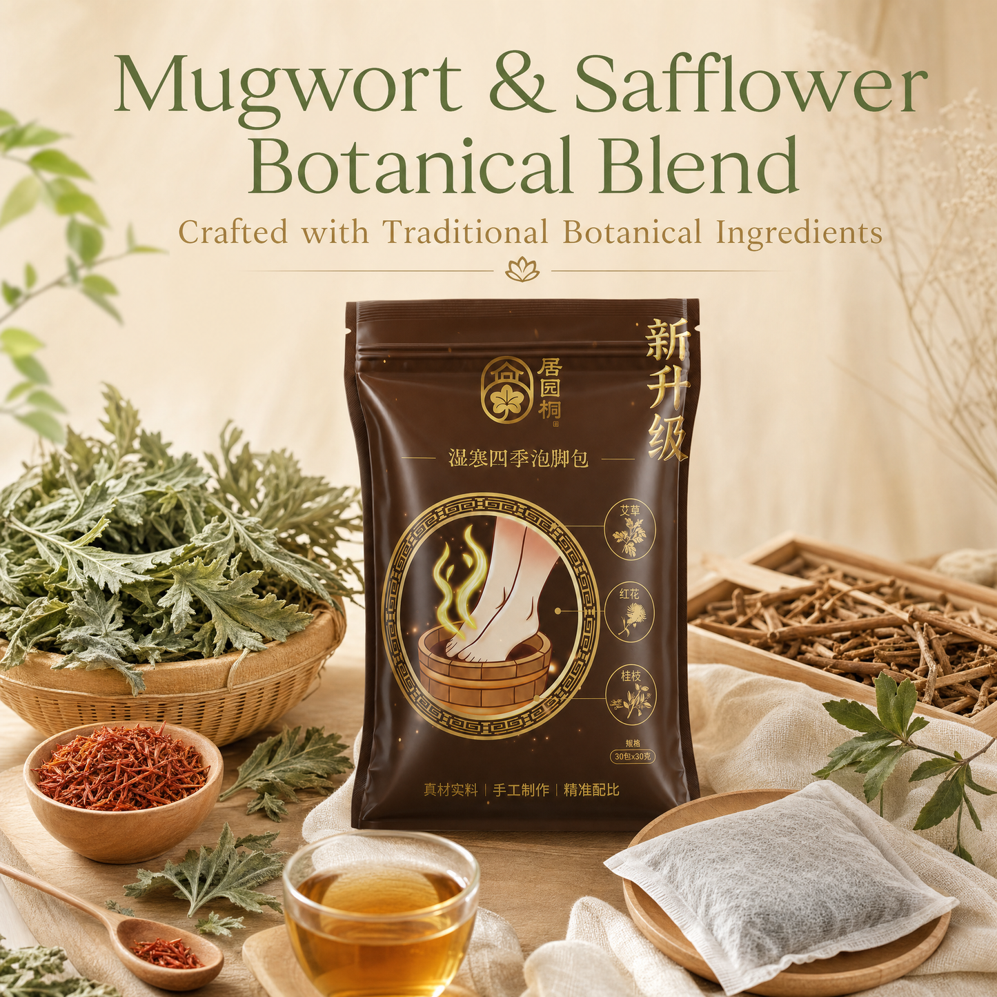 Mugwort Herbal Foot Soak Bags | Warming Botanical Foot Bath Ritual for Year-Round Wellness