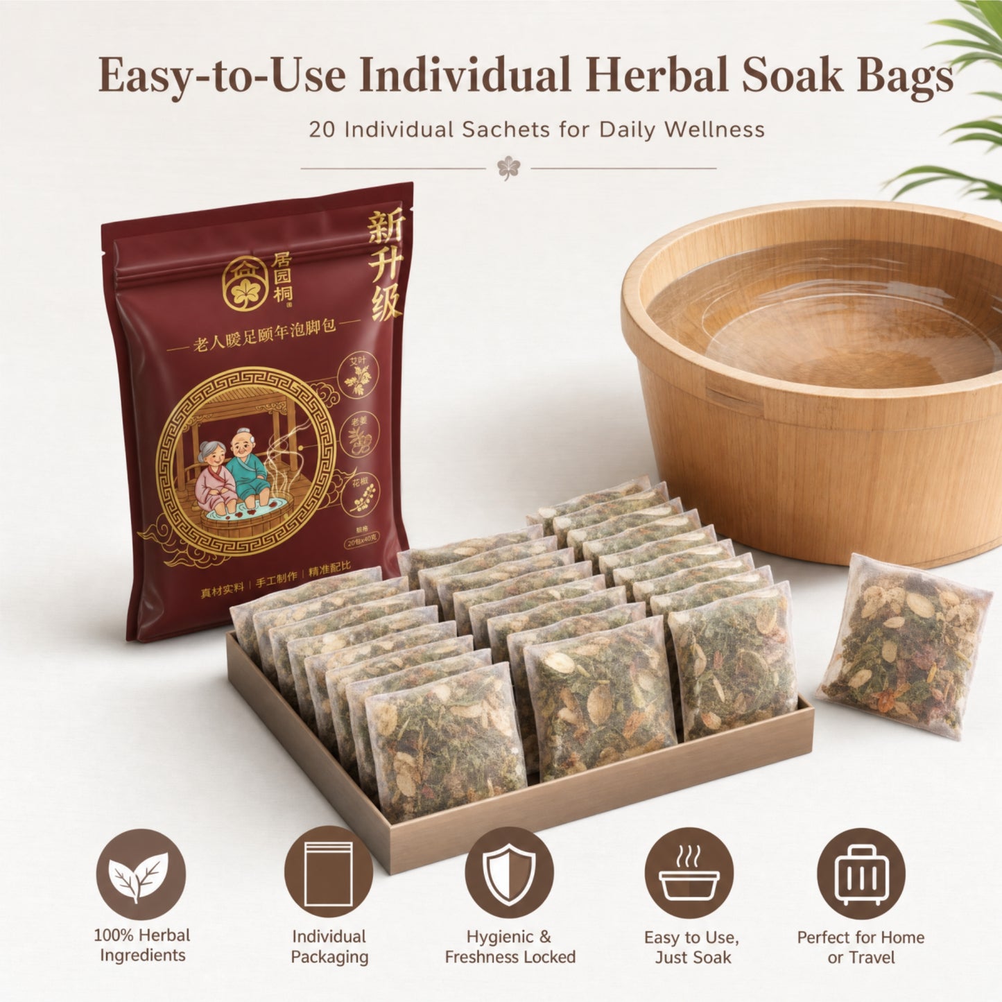 Senior Herbal Foot Soak Bags | Ginger & Mugwort Warming Foot Bath for Elderly Daily Wellness